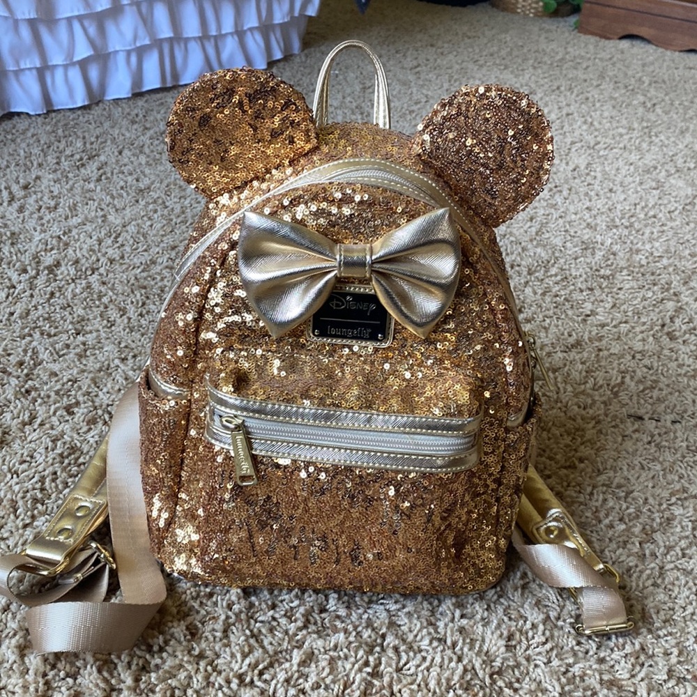 Gold Sequin Loungefly Mini Backpack - image 1